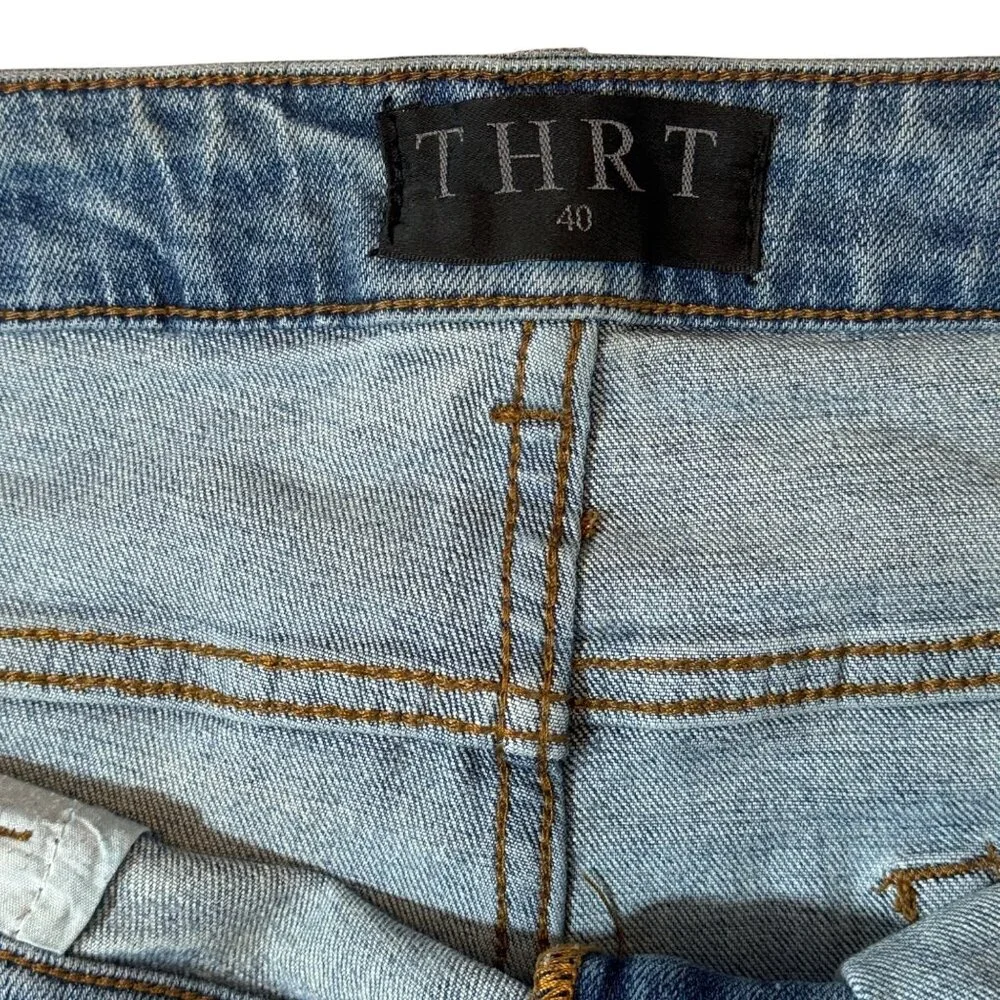 THRT Distressed Splatter Jeans Men 40x32 Lt Wash Ripped Distressed Grunge Street - Picture 12 of 16